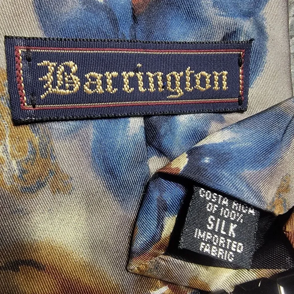 VTG Barrington Men's Tie 100% Silk Blue Gold Brown Floral Necktie
